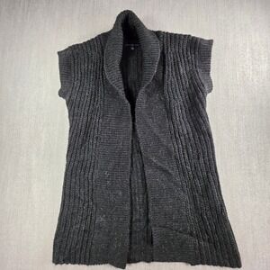 Gap Cardigan Vest Women XS Gray Ribbed Shawl Collar Open Front Knit Sweater